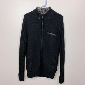 🌸Calvin Klein Zip Front Sweater with faux fur collar size large